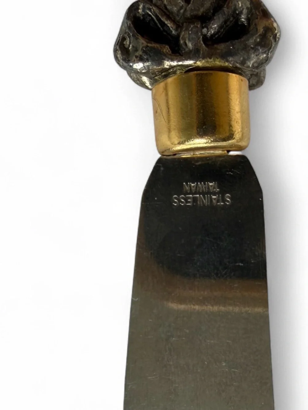 Vintage stainless steel pewter Christmas cheese butter spreader knife holiday